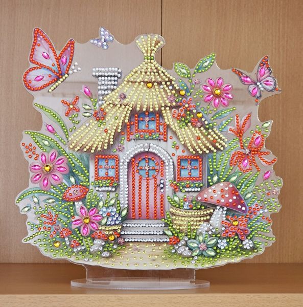 Deko Diamond Painting handmade Ornament aus Acryl, Motiv Stroh-Haus (fertig)