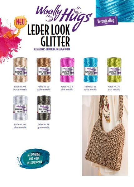 Woolly Hugs Leder Look Glitter, 200g Bändchengarn im Leder-Look
