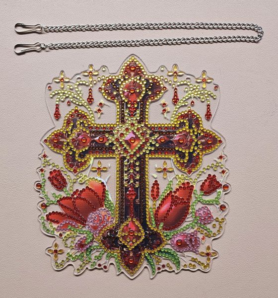 Deko Diamond Painting handmade Ornament zum Aufhängen, Kreuz (fertig)