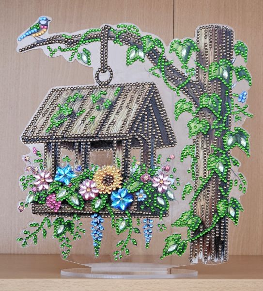 Deko Diamond Painting handmade Ornament aus Acryl, Motiv Baumhaus (fertig)