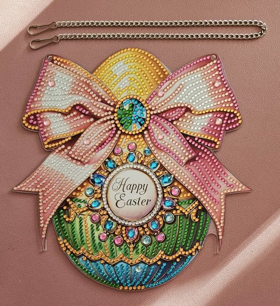 Osterdeko Diamond Painting handmade Ornament aus Acryl, Motiv Oster-Ei (fertig) z. Aufh.