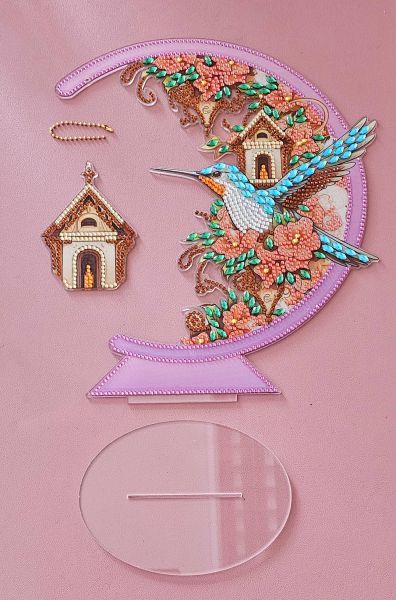 Deko Diamond Painting handmade Ornament aus Acryl, Motiv Vogel (fertig)