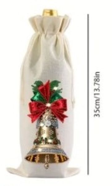 Deko Diamond Painting handmade Weinbeutel, Motiv weihnachtliche Glocke (fertig)