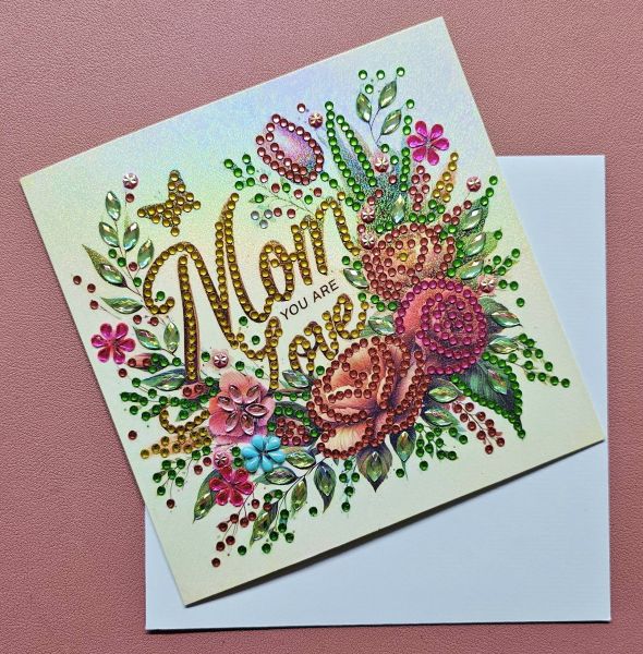 Diamond Painting Muttertags-Karte (fertig) "Mom you are Love", handmade