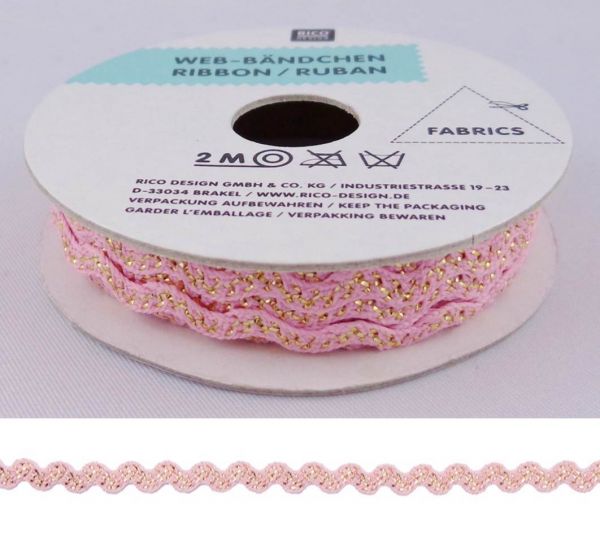 Rico Web-Bändchen Bestickt Hellrosa Glitzer 23