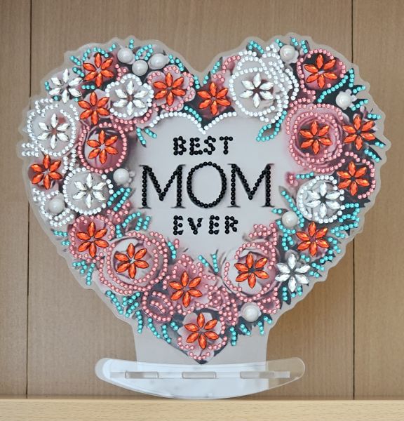 Deko Diamond Painting handmade Ornament, Motiv "BEST MOM EVER" (fertig)