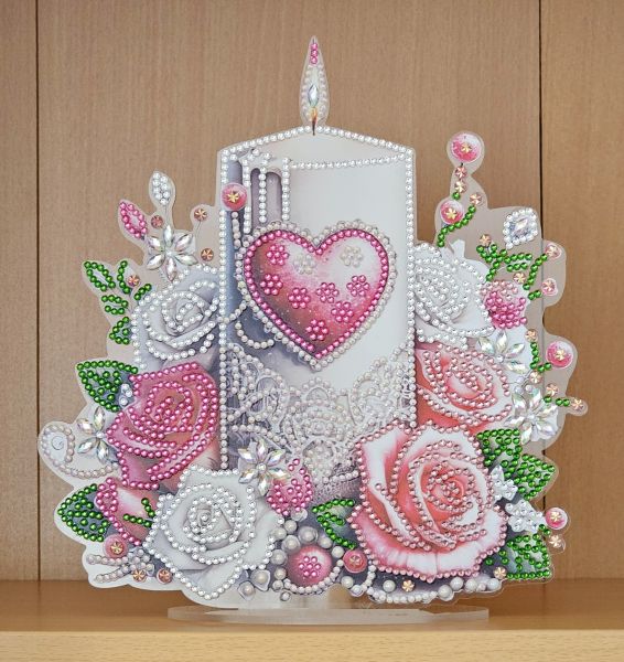 Deko Diamond Painting handmade Ornament aus Acryl, Motiv Kerze (fertig)