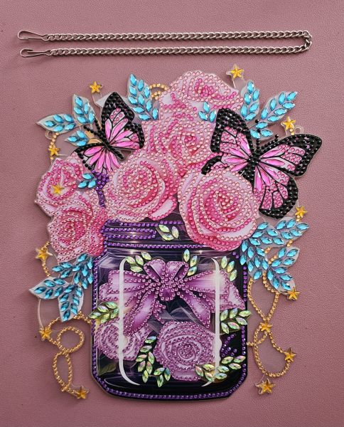 Deko Diamond Painting handmade Ornament zum Aufhängen, Blumen (fertig)