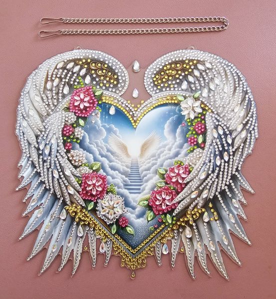 Deko Diamond Painting handmade Ornament aus Acryl, Motiv Himmelstreppe im Herz zum Aufh. (fertig)