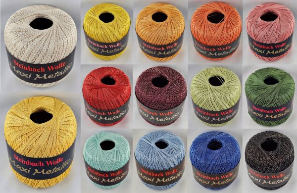 Steinbach Wolle Maxi Metallic, 100g Filethäkelgarn mit Glitzer