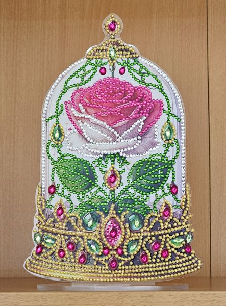 Deko Diamond Painting handmade Ornament aus Acryl, Motiv Rose im Glas (fertig)