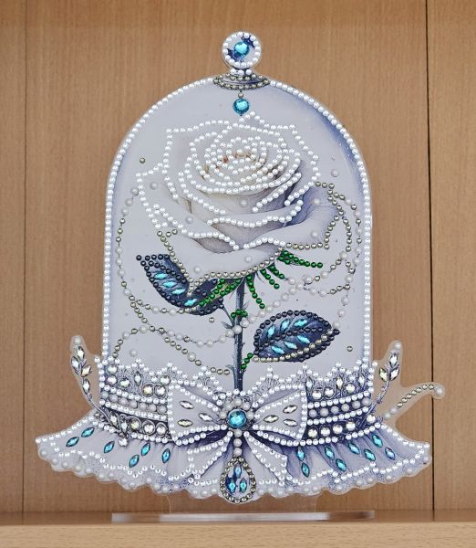 Deko Diamond Painting handmade Ornament aus Acryl, Motiv Rose im Glas (fertig)