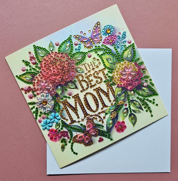 Diamond Painting Muttertags-Karte (fertig) "The best Mom", handmade
