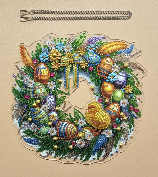 Deko Diamond Painting handmade Ornament zum Aufhängen, Ostern (fertig)