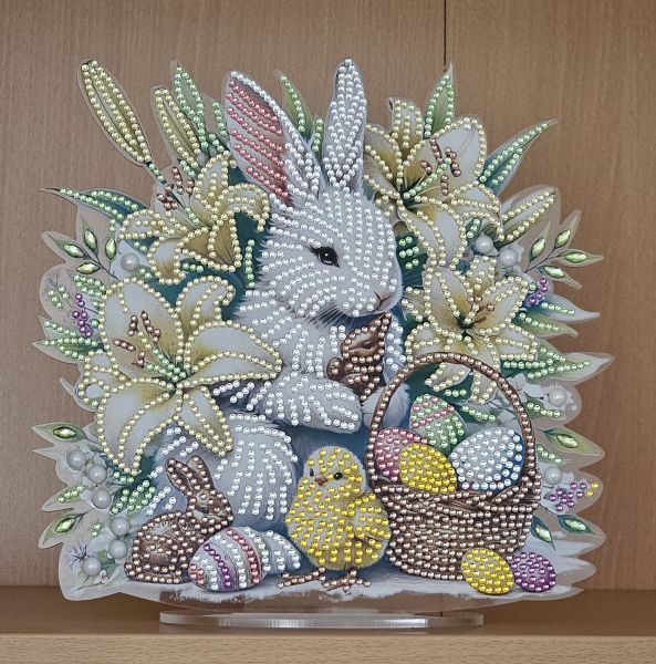 Deko Diamond Painting handmade Ornament, Motiv Hase (fertig)