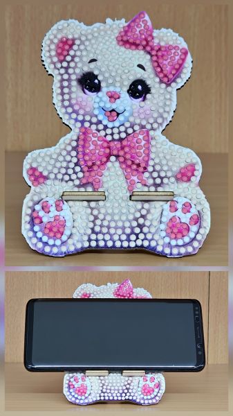 Deko Diamond Painting handmade Handyhalter (ohne Handy), Motiv Bär (fertig)