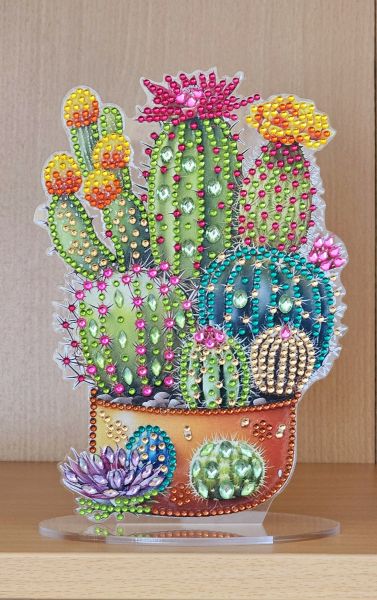 Deko Diamond Painting handmade Ornament aus Acryl, Motiv Kaktus (fertig)