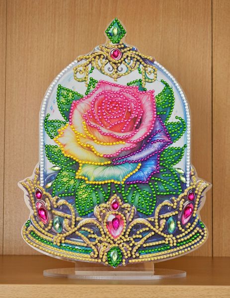 Deko Diamond Painting handmade Ornament aus Acryl, Motiv Rose im Glas (fertig)