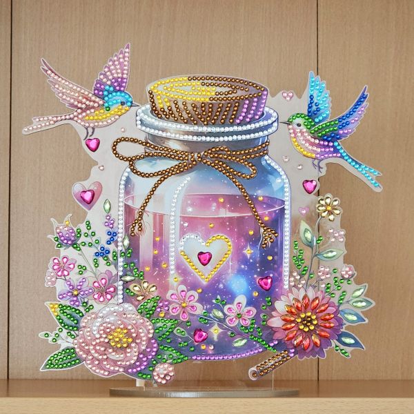 Deko Diamond Painting handmade Ornament aus Acryl, Motiv Herz im Glas (fertig)