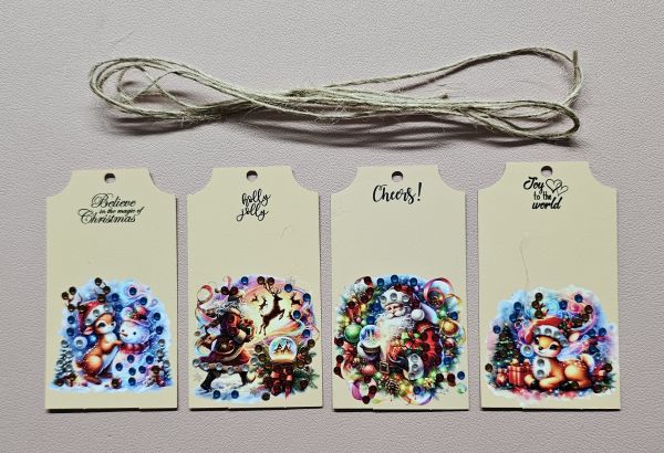 Deko Diamond Painting handmade Geschenk-Anhänger-Set (4 Stück), Motiv Rentier & Nikolaus (fertig)