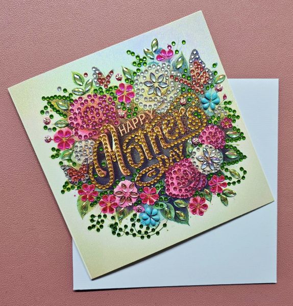 Diamond Painting Muttertags-Karte (fertig) "Happy Mothersday", handmade