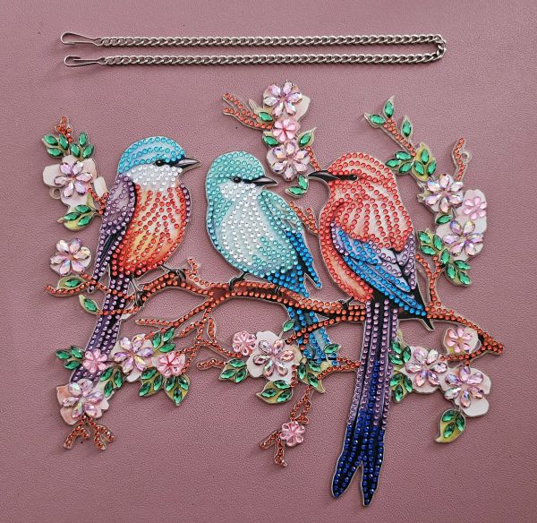 Deko Diamond Painting handmade Ornament zum Aufhängen, Vögel (fertig)