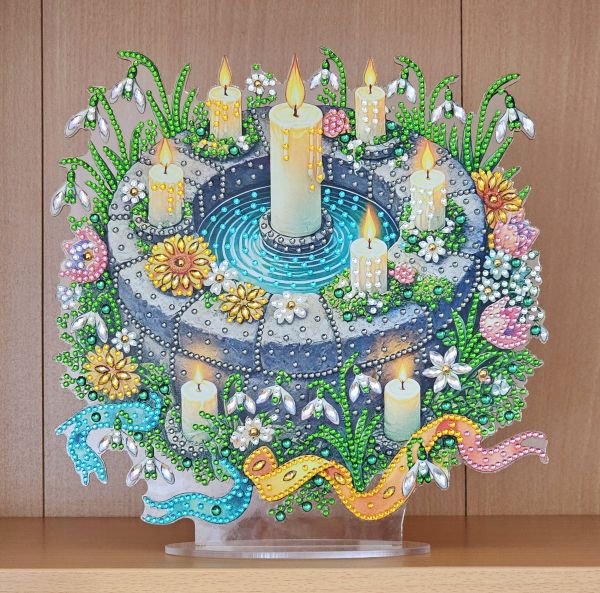 Deko Diamond Painting handmade Ornament aus Acryl, Motiv Kerzenbrunnen (fertig)
