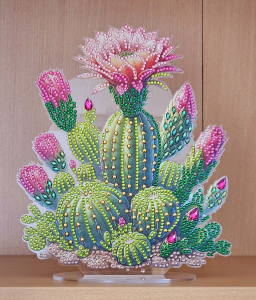 Deko Diamond Painting handmade Ornament aus Acryl, Motiv Kaktus (fertig)