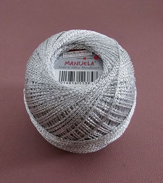 Schoeller + Stahl Manuela Gold + Silber metalisiert, 25g Häkelgarn mit Glitzereffekt Fb. 0002 silber