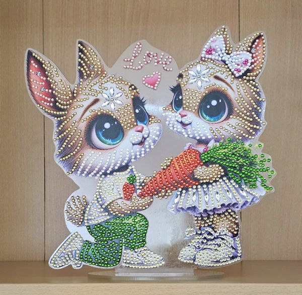 Deko Diamond Painting handmade Ornament, Motiv Hasenpärchen mit Karotte (fertig)
