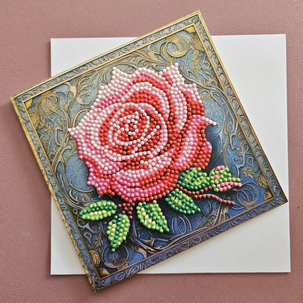 Diamond Painting Grußkarte (fertig), Rose, handmade