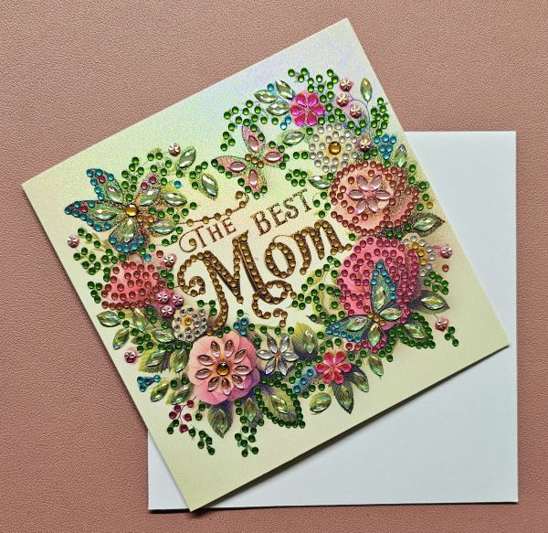 Diamond Painting Muttertags-Karte (fertig) "The best Mom", handmade
