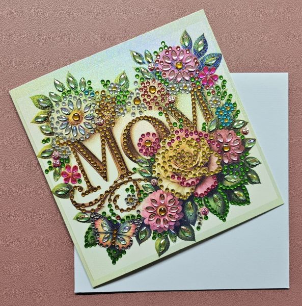 Diamond Painting Muttertags-Karte (fertig) "Mom", handmade
