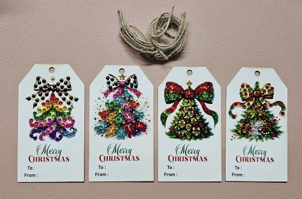 Deko Diamond Painting handmade Geschenk-Anhänger-Set (4 Stück), Motiv Weihnachtsbaum (fertig)
