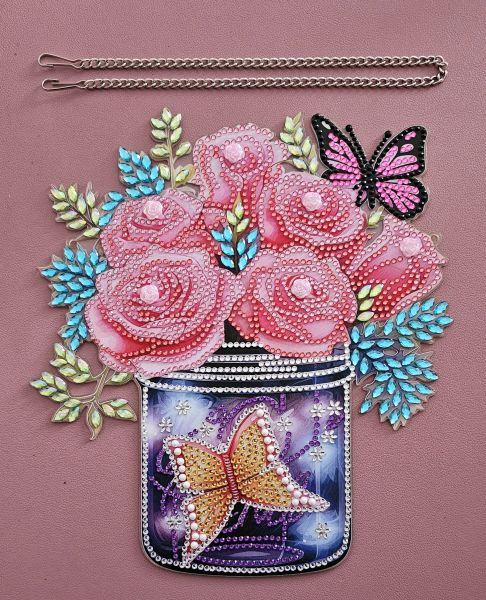 Deko Diamond Painting handmade Ornament zum Aufhängen, Blumen (fertig)
