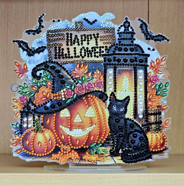 Deko Diamond Painting handmade Ornament aus Acryl, Motiv "Happy Halloween" (fertig)