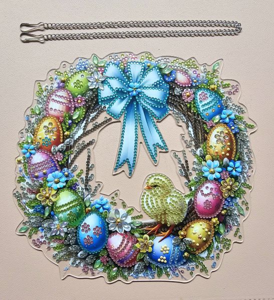 Deko Diamond Painting handmade Ornament zum Aufhängen, Ostern (fertig)